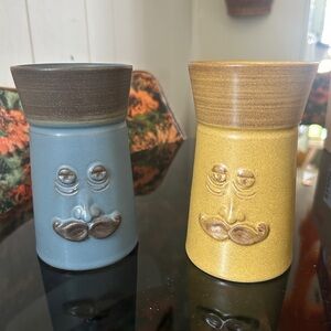 Denby vintage 1969’s Pottery Face Mugs
